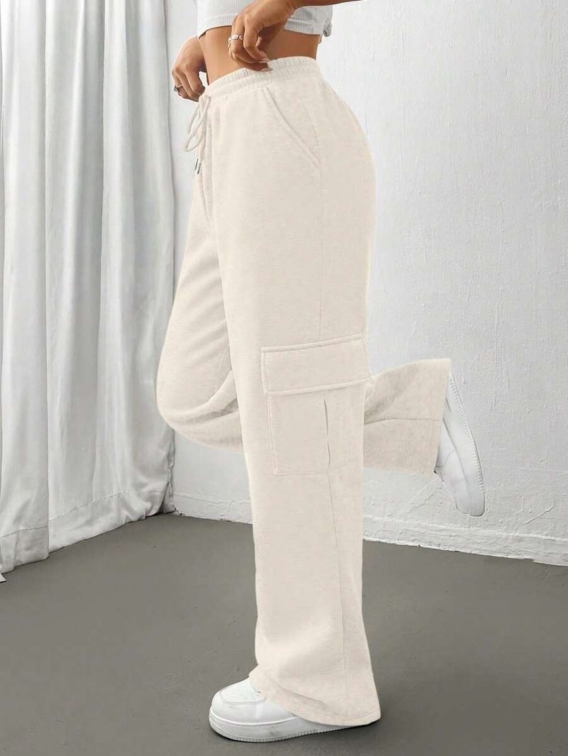 Pantalones cargo para mujer, estilo jogger, cintura alta, cordón ajustable, pierna ancha, informales, con múltiples bolsillos, estilo urbano, negro/beige/gris claro._voghion.com