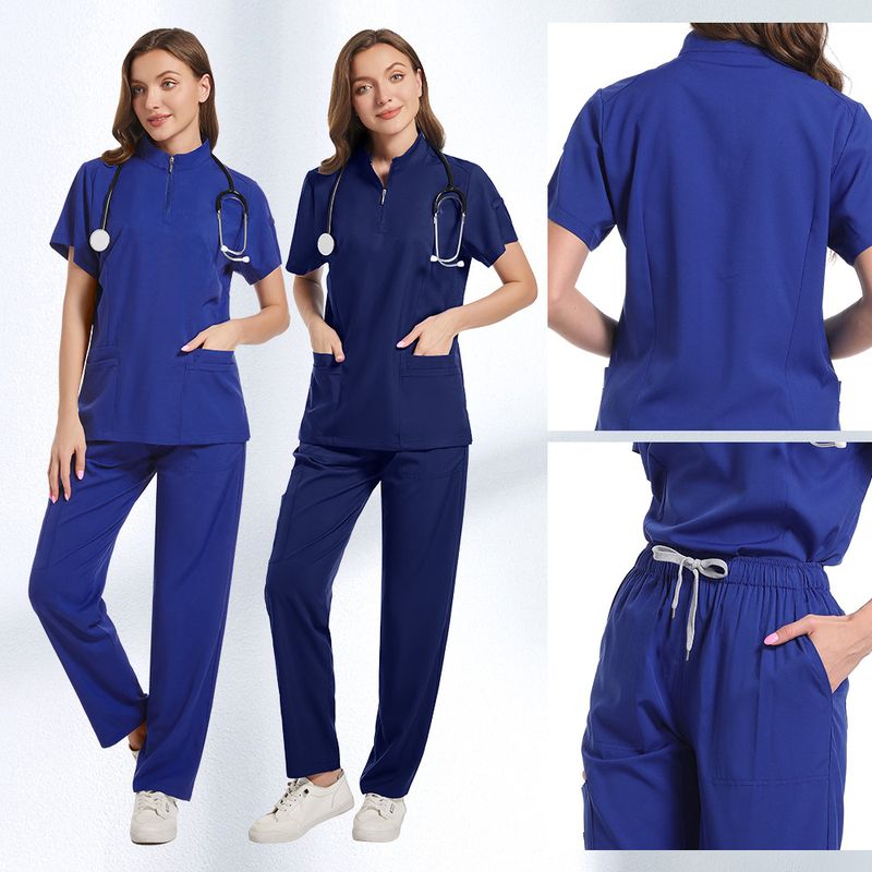 Abbigliamento da donnaVendita calda Taglie Forti Unisex Dottore e Infermiere Lavare Vestiti Infermiera Uniforme Tinta Unita Colletto Alto Design Completo_voghion.com