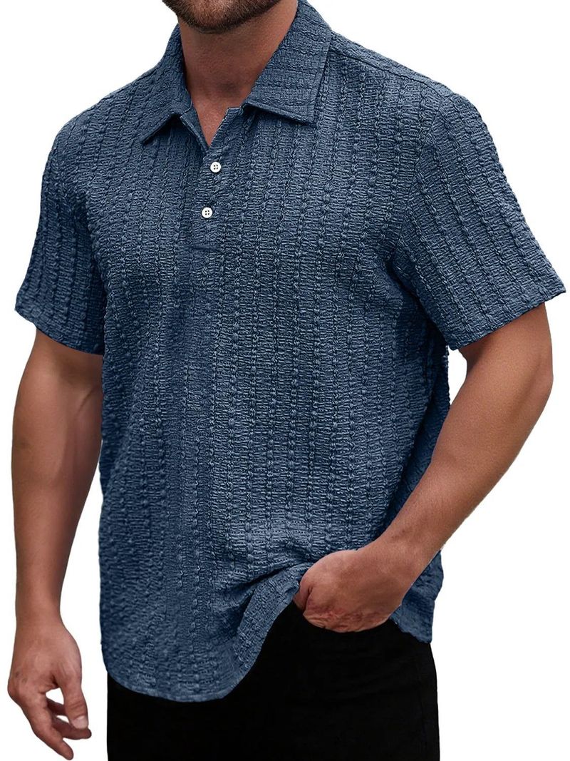 Herren-Poloshirt, lässig, kurzärmelig, modisch, Jacquard, atmungsaktiv, Baumwollmischung, schmale Passform, Sommeroberteil für den Alltag_voghion.com