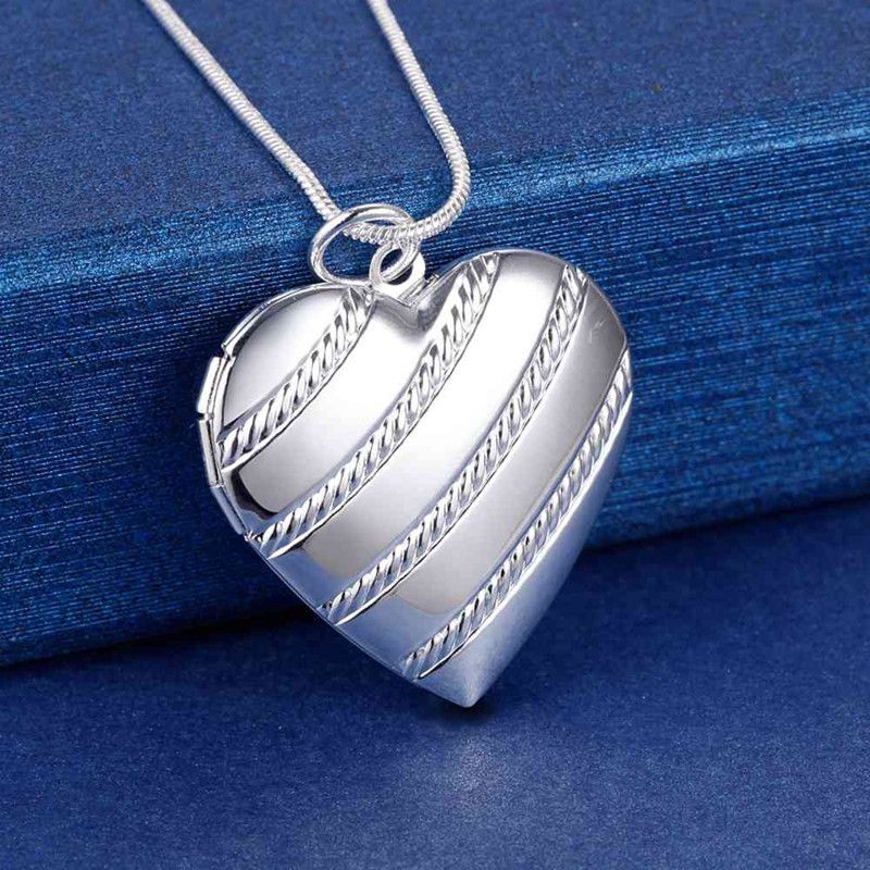 Trendprodukte Sterling Silber Halskette Herz Bilderrahmen Anhänger für Frau Modemarken Party Hochzeit Schmuck Geschenke_voghion.com