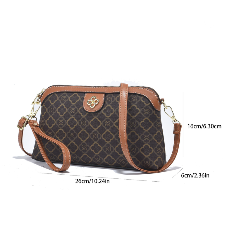 Vintage geometriskt tryck Crossbody-väska, Retro PU-läderväska, Casual axelväska för kvinnor och handväska_voghion.com