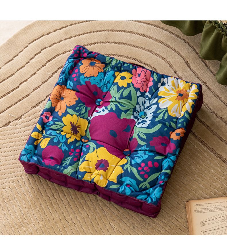 Portable Seat Cushion With Handle – Floral Design Thick Comfort Pillow For Chair, Sofa & Floor (Washable Polyester, Non-Slip, Office & Home Decor)_voghion.com