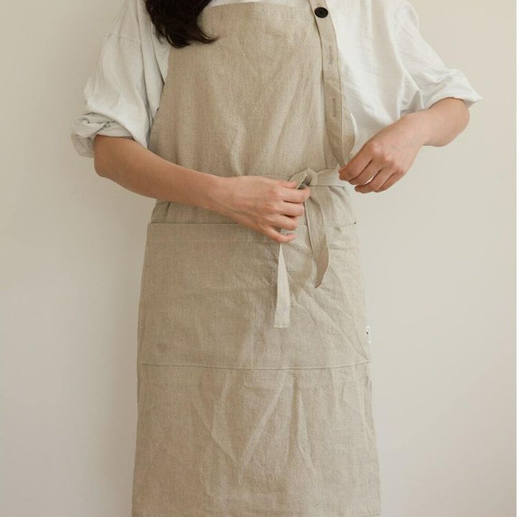 Forest Style Creations Version Apron Linen Fabric Japanese Korean Simple Fashion Art Embroidery LOGO Print Craft_voghion.com