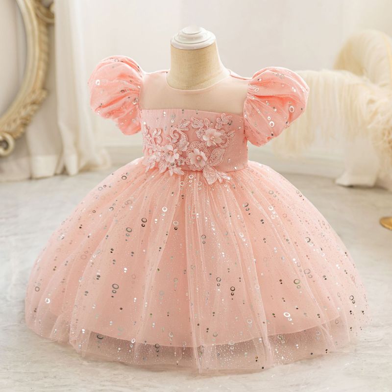 2024 nouvelle robe d'hôte pour enfants robe de soirée pour fille de fleur d'un an robe de princesse florale à manches bouffantes robe en gaze en stock_voghion.com
