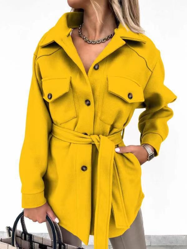 Women's fashion lace solid color woolen coat_voghion.com