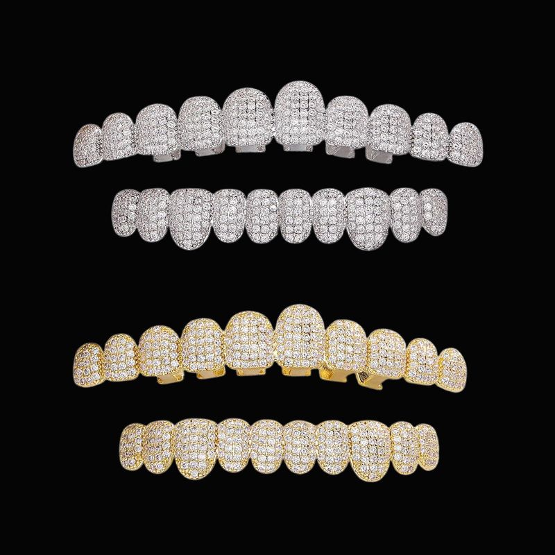 Hip Hop Accessories Real Gold Plated Decoration Rap Party 10 Dia-Encrusted Teeth Jewelry_voghion.com