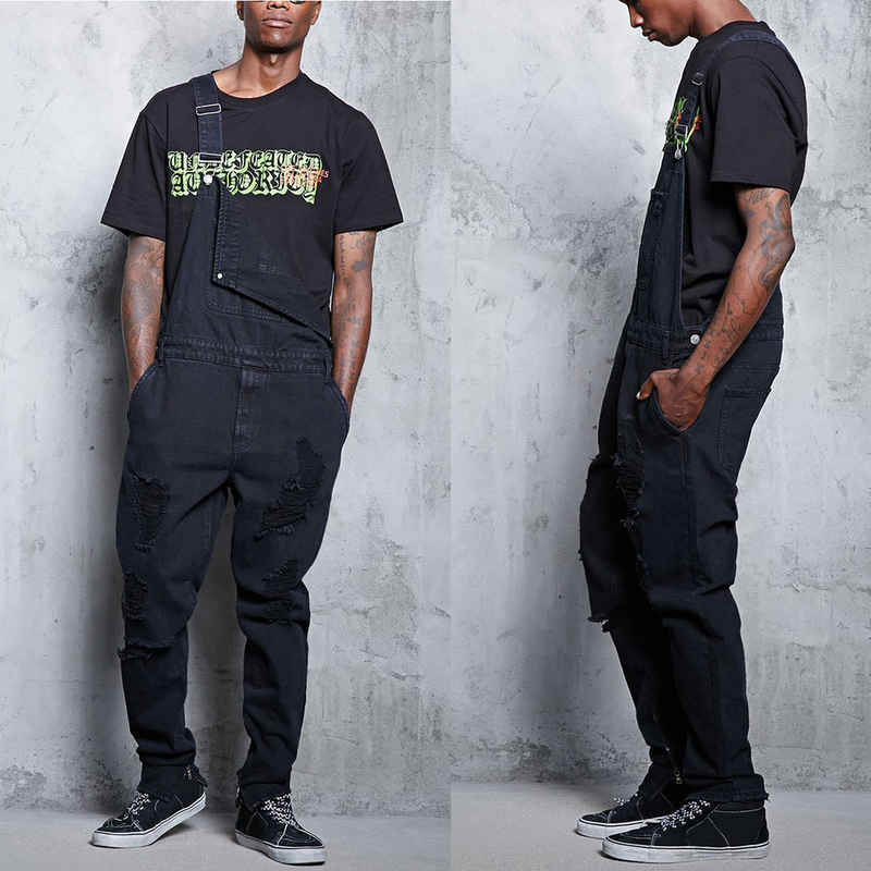 Man's clothing Stylish men's halter denim rompers Jeans pants pop pop work clothes_voghion.com