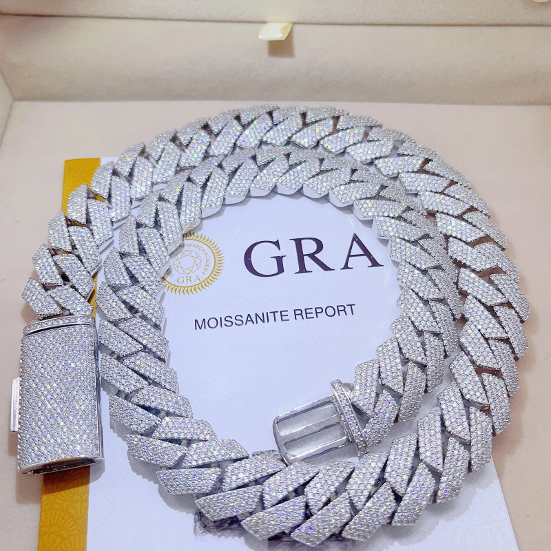 Iced Out Pass Diamond Tester Sterling Sier Naszyjnik Vvs Moissanite Kubański łańcuszek ogniwowy_voghion.com