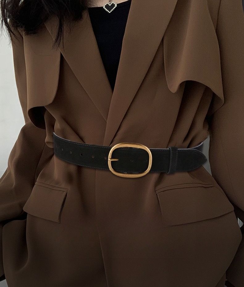 Cintura larga in vera pelle di vacchetta da donna, larga 4,5 cm, versatile e decorativa, con chiusura in vita per gonna e maglione_voghion.com