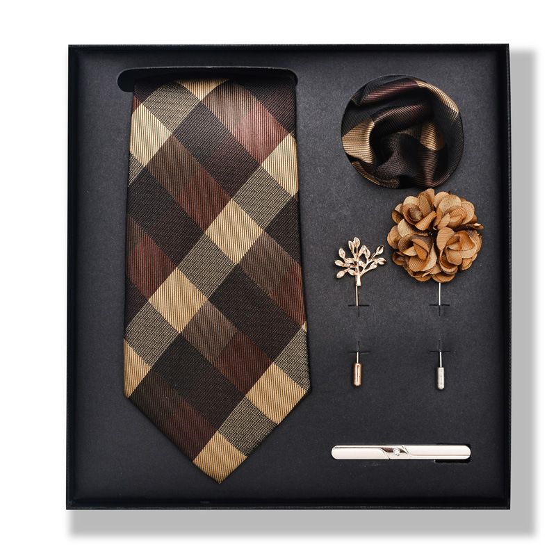 Set da uomo alla moda in tinta unita a righe con anacardi, confezione regalo da 6 pezzi, set con corsetto con fermacravatta e sciarpa quadrata_voghion.com