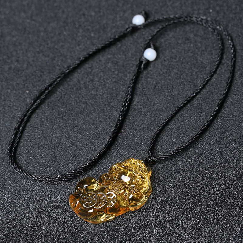 Collana con ciondolo in cristallo naturale Pixiu in ossidiana per uomo e donna, gioielli di coppia_voghion.com