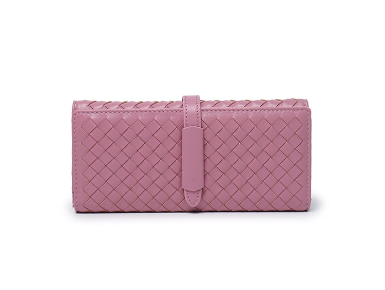 Sheepskin Weaving Gradient Long Genuine Leather Soft Drawstring Clip Moisture Handheld Women's Wallet_voghion.com