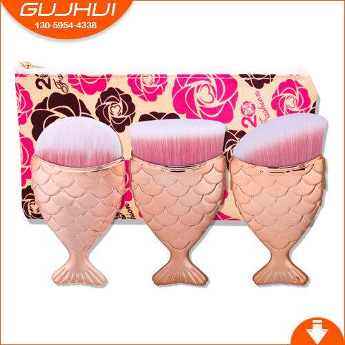 3-teiliges Meerjungfrauen-Make-up-Pinsel-Set, Pinsel-Set, Make-up-Werkzeuge, Grundierungspinsel, Puderpinsel GUJHUI_voghion.com