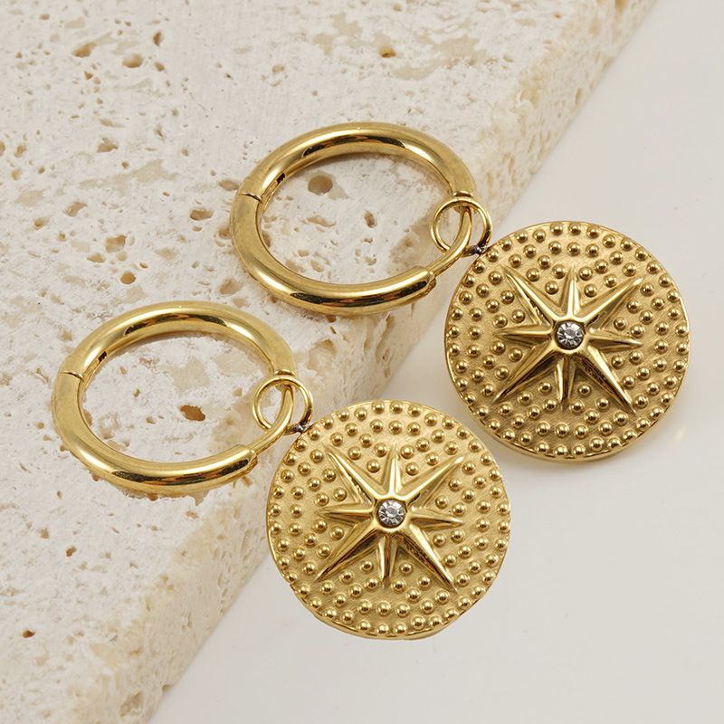 Orecchini a cerchio in acciaio inossidabile con diamanti intarsiati, alla moda, in oro, titanio, blu turchese, geometrici, per donna_voghion.com