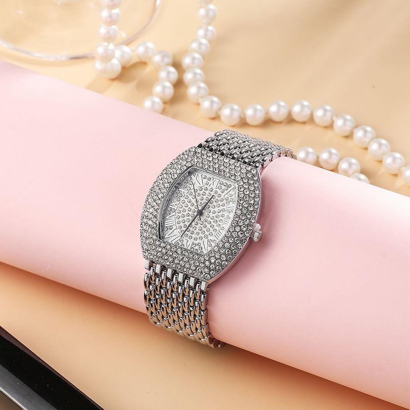 ατσάλινη ζώνη με βαρέλι διαμάντι γυναικείο ρολόι gypsophila σετ βραχιόλι ρολογιών χαλαζία με ρωμαϊκό σχέδιο_voghion.com