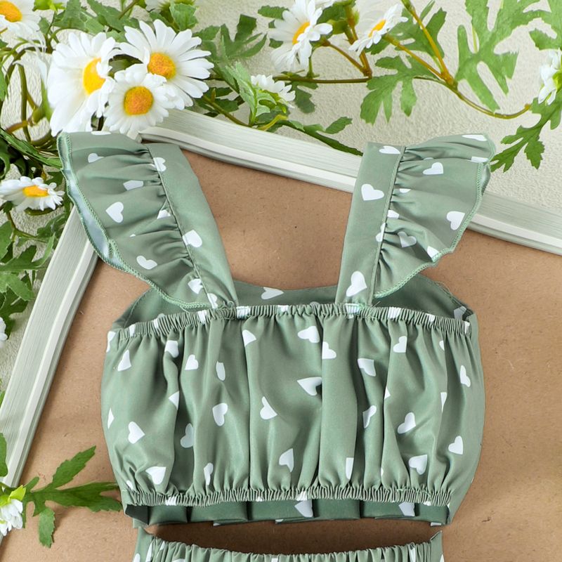 Ensemble deux pièces pour petite fille, vêtements d'été à manches volantes, bretelles imprimées, jupe plissée avec nœud_voghion.com