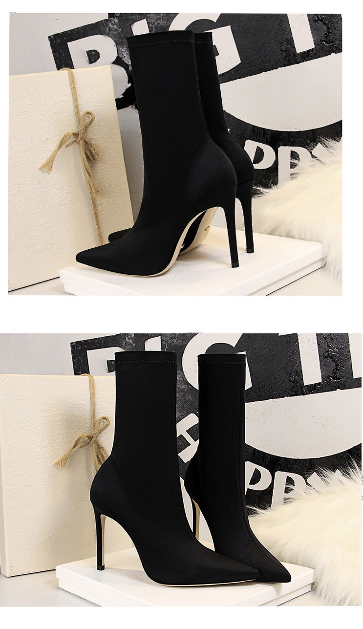 315-1 Einfache Damen-Stiefel mit dünnem, superhohem Absatz und sexy Nachtclub-Passform, schmaler, spitzer Leica-elastischer Kurzstiefel_voghion.com