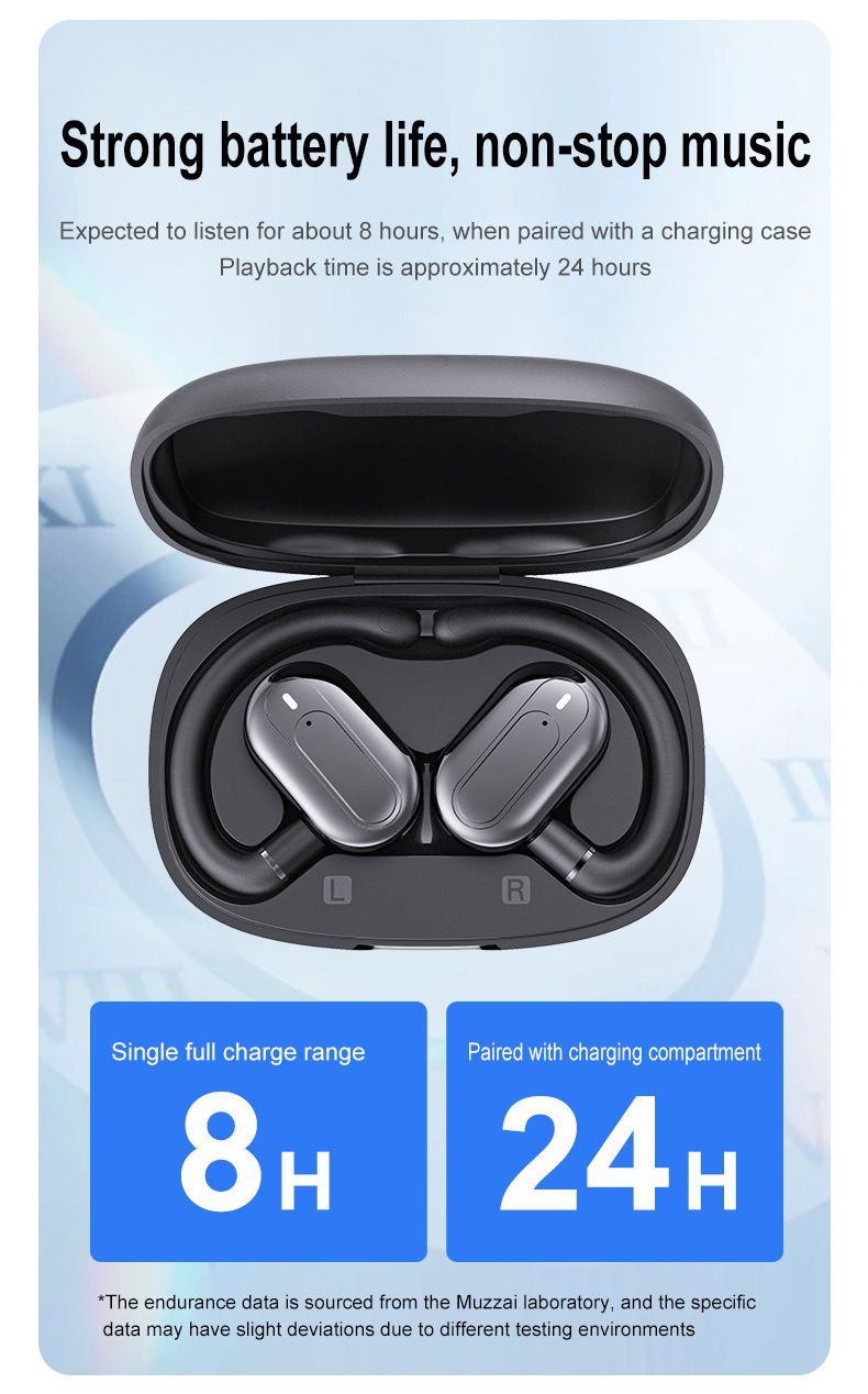 YJ22 Bluetooth-hodesett, ingen ekstern støy, ørehengende justerbare hodetelefoner med to ørestykker, med pustelys i laderommet_voghion.com