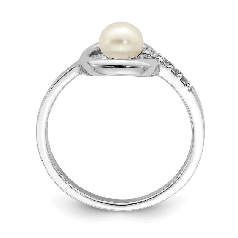 Sterling Silver Rhodium-plated CZ 5-6mm Button FWC Pearl In Circle Ring_voghion.com