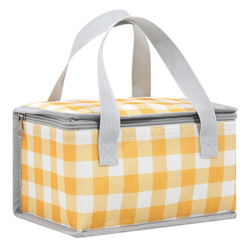 Insulated Picnic Bag Dual Zippers Plaid Lunch Tote Bag Large Capacity Soft Cooler Bag Multifunction for Outdoor Beach BBQ_voghion.com