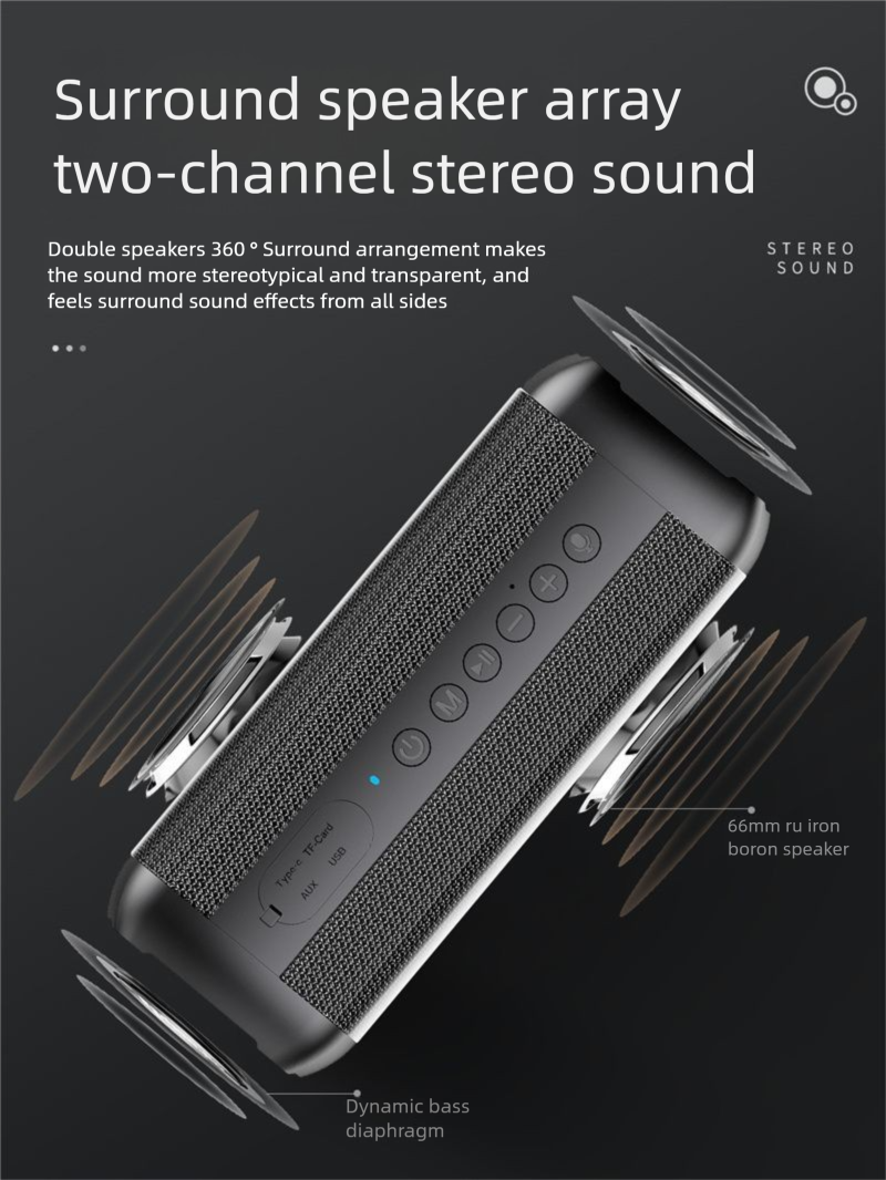 Altavoz Bluetooth inalámbrico portátil con volumen, sonido envolvente de alta calidad para el hogar, altavoces duales, sistema de sonido supergraves de 60 W_voghion.com