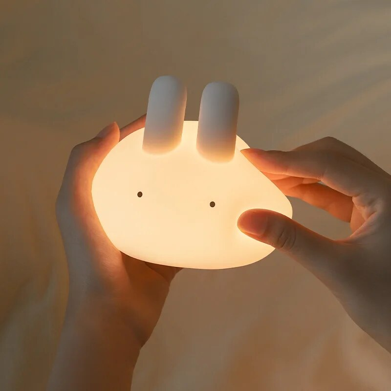 Luz nocturna recargable de silicona suave con temporizador, iluminación para bebé, regalo para mamá, decoración de dormitorio para niños, lámpara bonita de conejito para novia_voghion.com