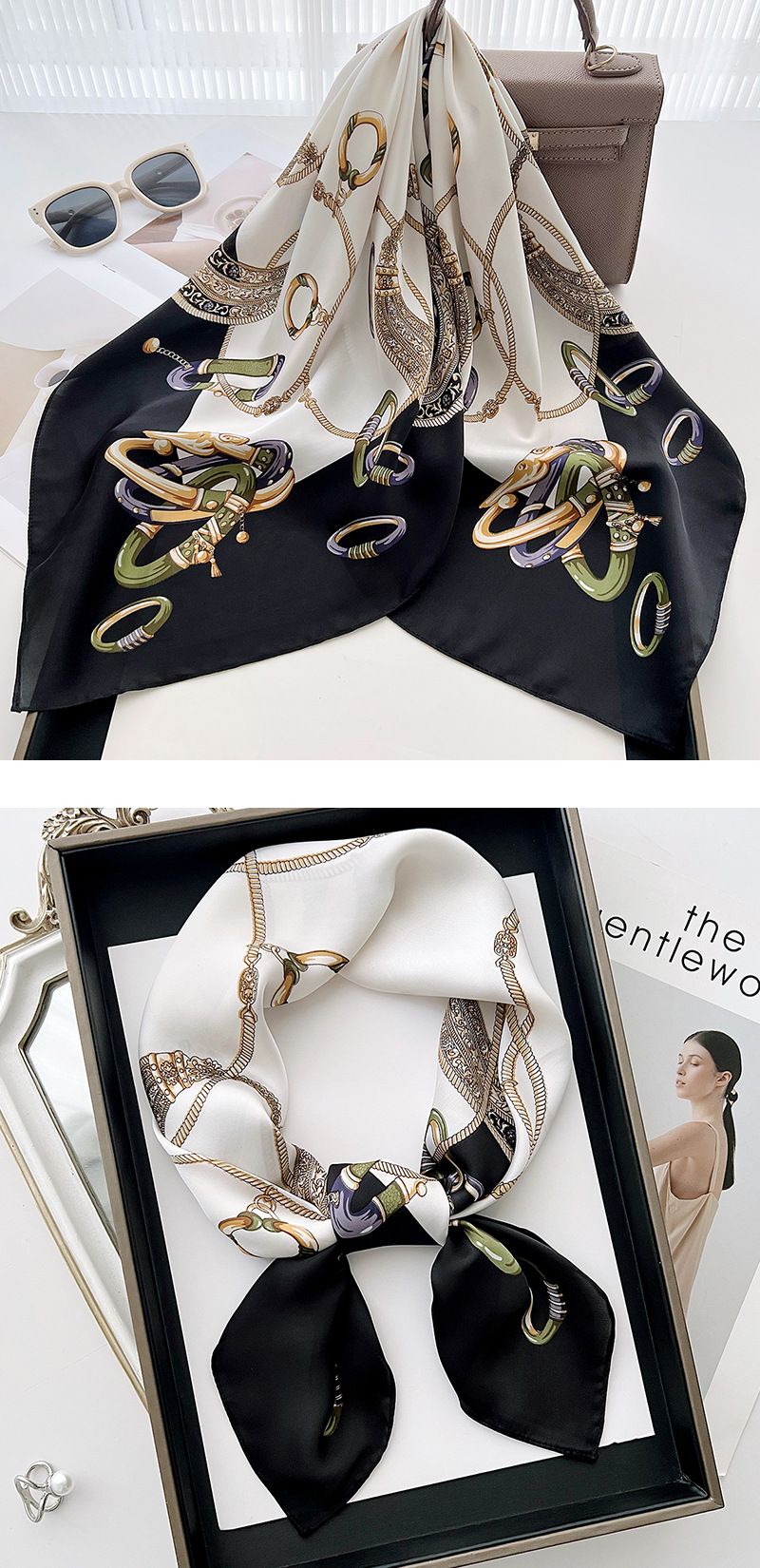 2024. gada jaunā pavasara un vasaras apkakles elementa kvadrātveida sieviešu korejiešu versijas daudzpusīga krekla dekorācija, maza zīda šalle_voghion.com