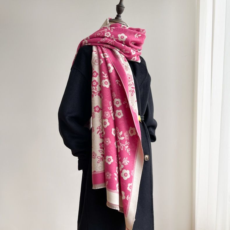 Nuova sciarpa versatile autunnale in imitazione cashmere con fiori per donna, elegante, dolce, piccola e fresca, scialle caldo invernale_voghion.com