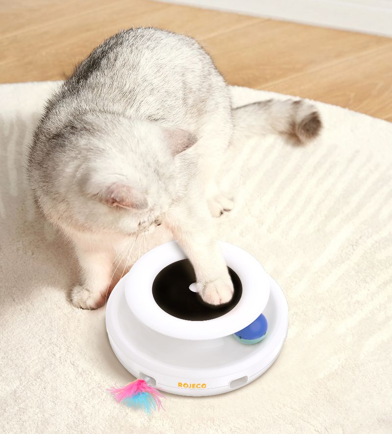 ROJECO 2-in-1-Smart-Katzenspielzeug, automatisches Federball-Spielzeugset für Katzen und Hunde, 5 Modi, elektronisches interaktives Haustierspielzeug-Zubehör_voghion.com