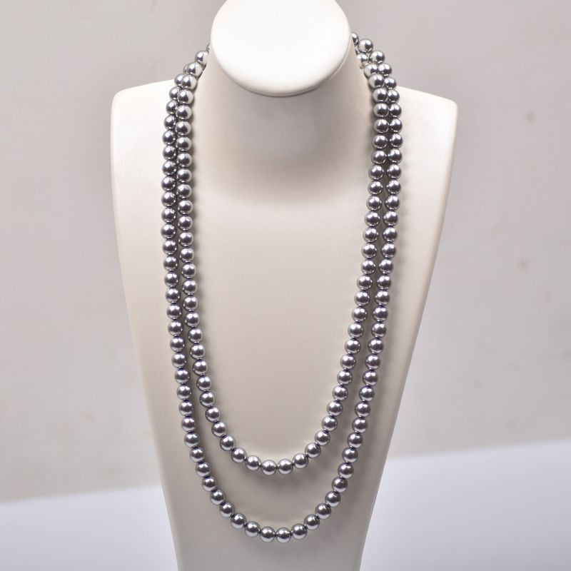 Zhenduoma Silver Grey Shi Family Zhengyuan Strong Light Pearl Women's Long Multi layered Sweater Chain New Style_voghion.com