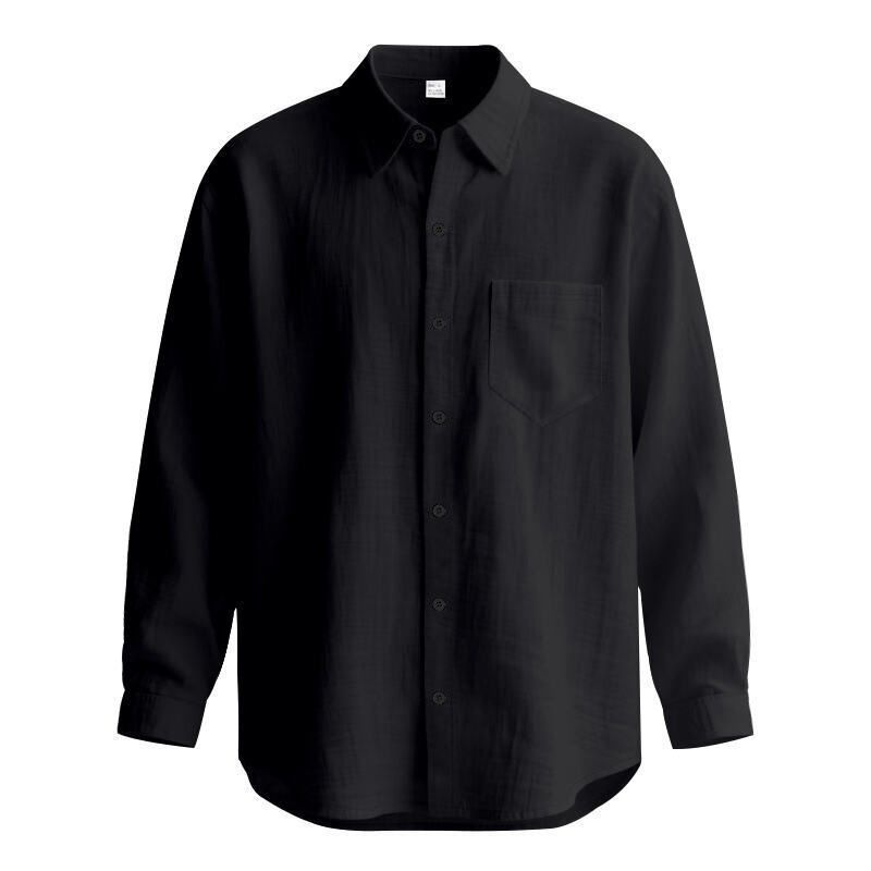 Chemise décontractée en lin pour homme – Chemise boutonnée respirante avec col à revers (blanc/noir/vert kaki/bleu clair, tailles S à XXXL)_voghion.com