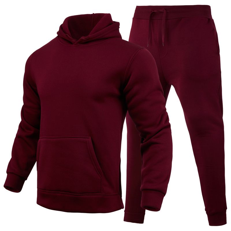 Herreklær fritidsblank ensfarget dress fleece løse genserbukser todelt sett_voghion.com