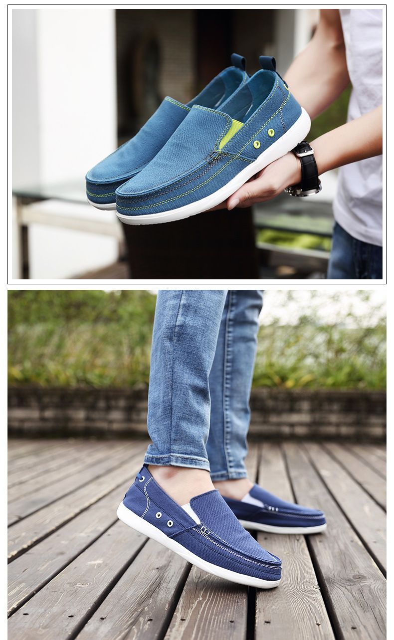 Canvas loafers Spring summer breathable men's casual shoes over feet_voghion.com