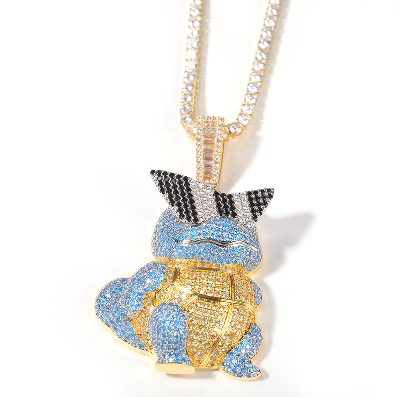 Hip Hop Cartoon Johnny Turtle Full Diamond Pendant with Copper Inlaid Zircon Stone, Cool and Fashionable Bounce Dangle_voghion.com