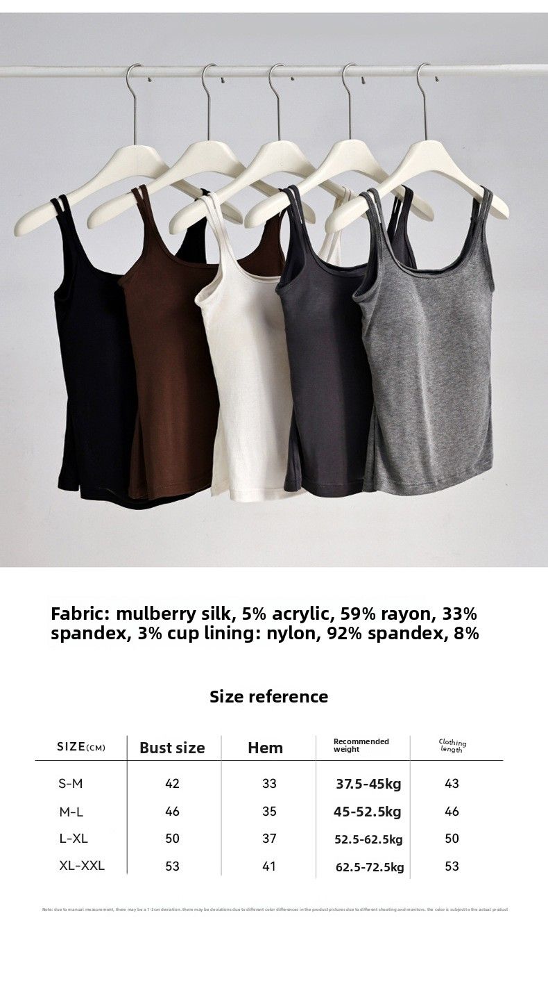 Imbottitura toracica integrata senza cuciture in seta di gelso, gilet a tracolla, top interno estivo sottile e traspirante da donna, base sottile e sottile-[XL-XXL_voghion.com