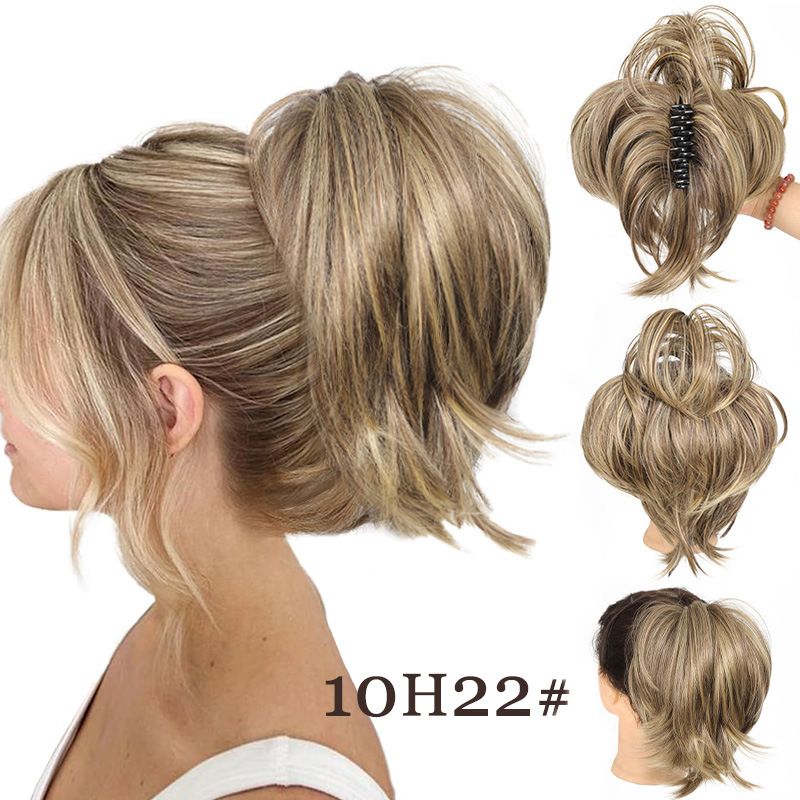 Ponytail extensions, claw clip straight bun Messy bun 25cm105g with flexible wire hair piece_voghion.com