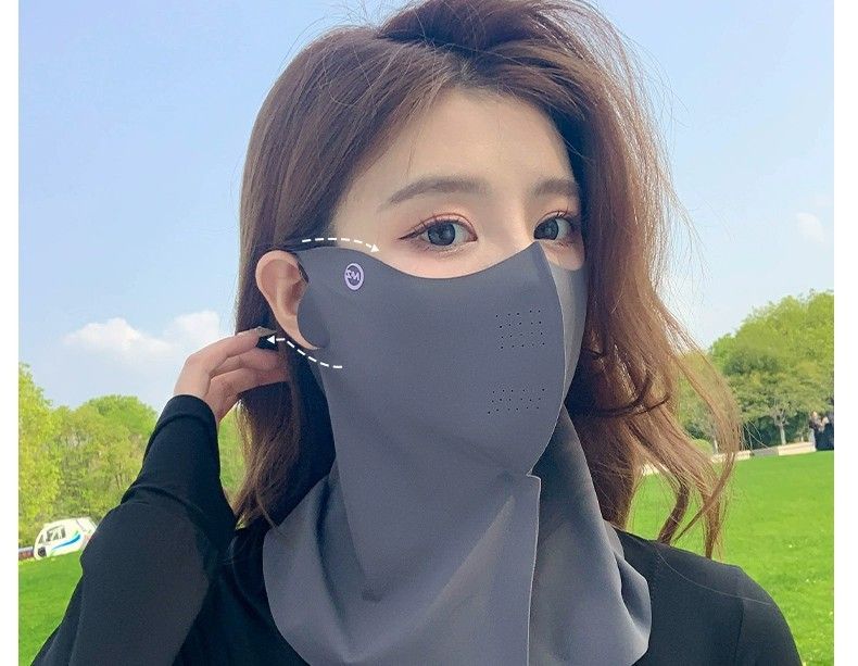 New Ice Silk Sunscreen Women's Neck Integrated Breathable Hole Riding 3D UV Protection Traceless Mask_voghion.com