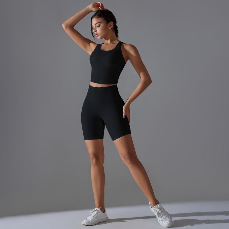 New backless no underwear, shorts, yoga suit set, sports running and fitness two-piece set_voghion.com