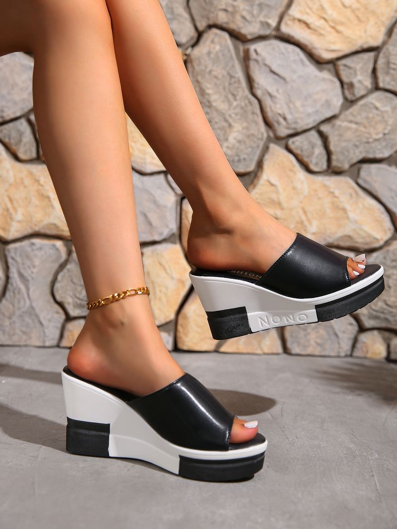 Nouvelles tongs confortables à talons hauts et semelles compensées de couleur unie_voghion.com