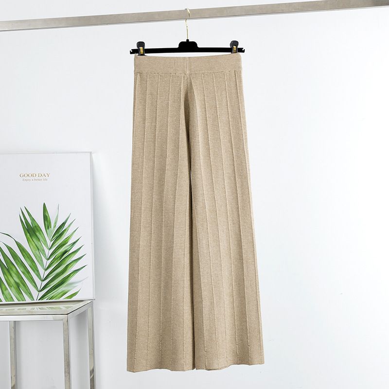 High-Waisted Knit Wide-Leg Pants – Korean Style Wool Trousers With Drape (Khaki/Grey/Black, One Size)_voghion.com