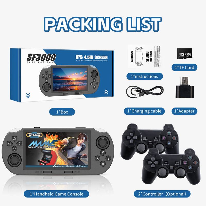 3000 Video Console Portable Handheld Game Player Retro 4.5 Inch IPS Screen 20000+ Games Built-in For PS1/GBA/SFC/MAME_voghion.com