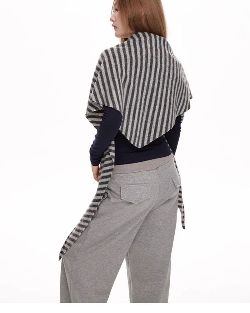 Striped Sweater Shawl Women, Zoom Autumn New, Warm Triangle Hundred With High-end, Outside The Knitted Scarf Suitable For Ladies_voghion.com