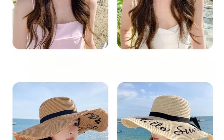 Cappello da sole estivo da donna, con tesa larga, estivo 2024, alla moda per spiaggia e viaggi_voghion.com