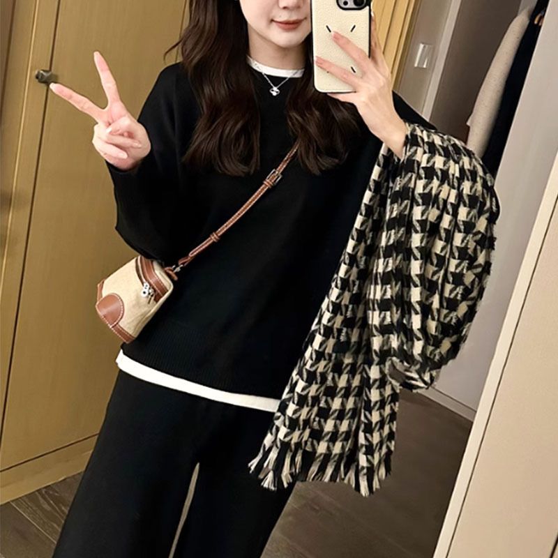 High-Quality Autumn New Sweater Wide-Leg Pants Women's Two-Piece Set Sports Casual Fashion Suit_voghion.com