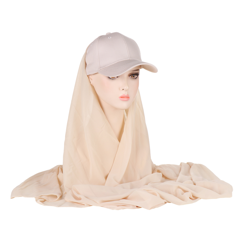 Sciarpa di perle in tinta unita stile cappelli da donna e berretto da baseball in cotone, sciarpa e cappello hijab in 2 pezzi_voghion.com