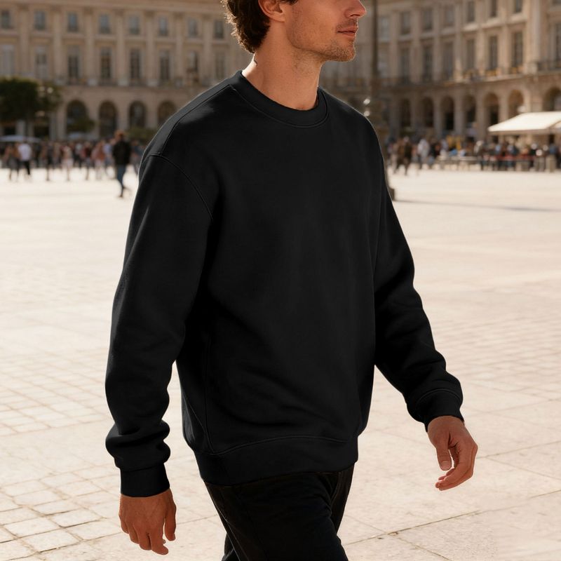 Moletom masculino com gola redonda e forro de lã – Pulôver casual pesado e relaxado (cores sólidas, tamanhos grandes disponíveis)_voghion.com