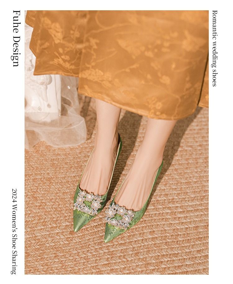 Scarpe da sposa con tacco sottile a punta e strass, perle, da donna, da sposa e da damigella d'onore, per pendolari, con tacco professionale da donna_voghion.com