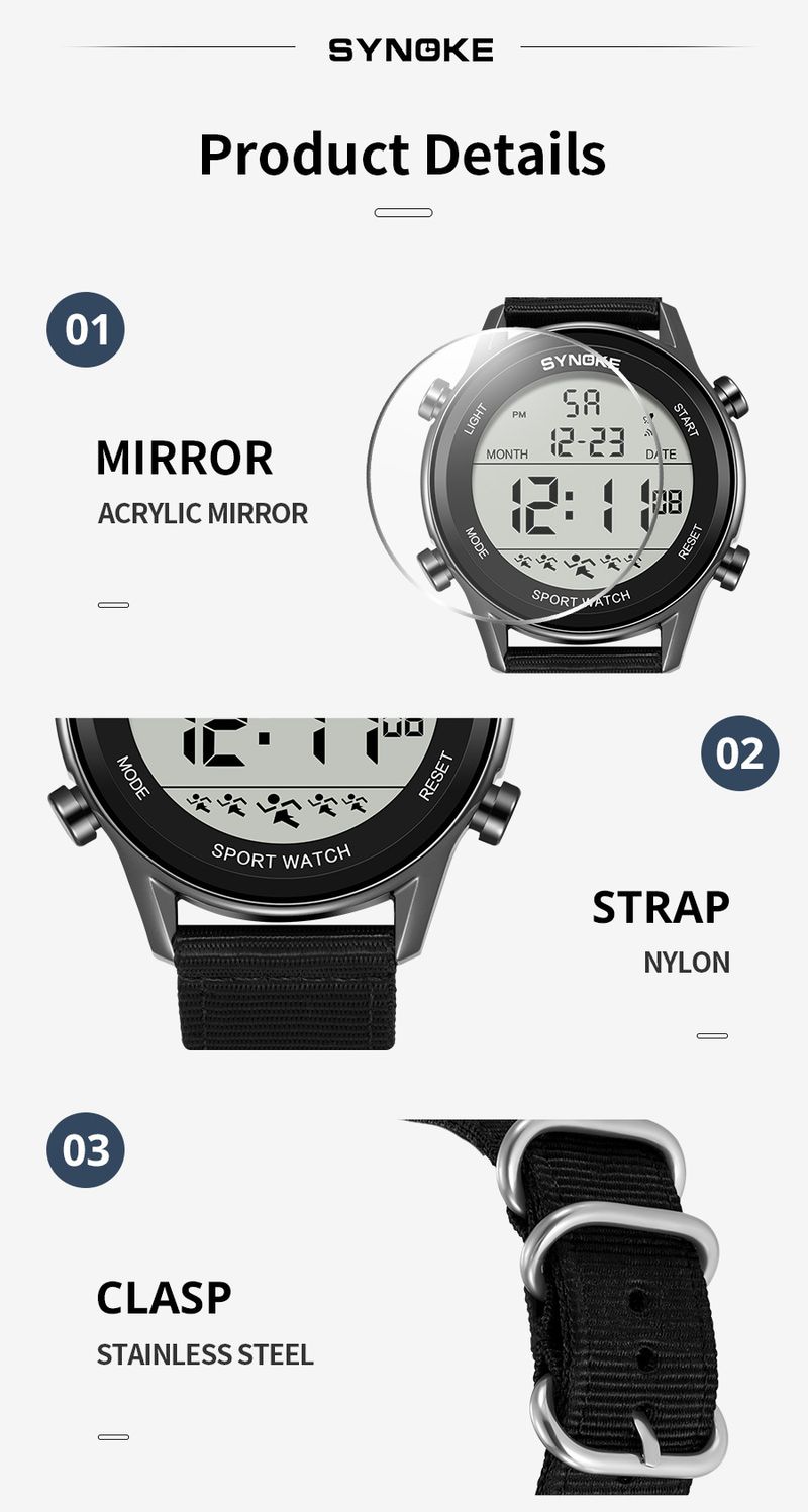 Reloj deportivo digital para hombre con correa de nailon, resistente al agua hasta 50 m, gran pantalla LED, luminoso, ideal para senderismo al aire libre, informal, moderno y con pantalla grande para estudiantes._voghion.com