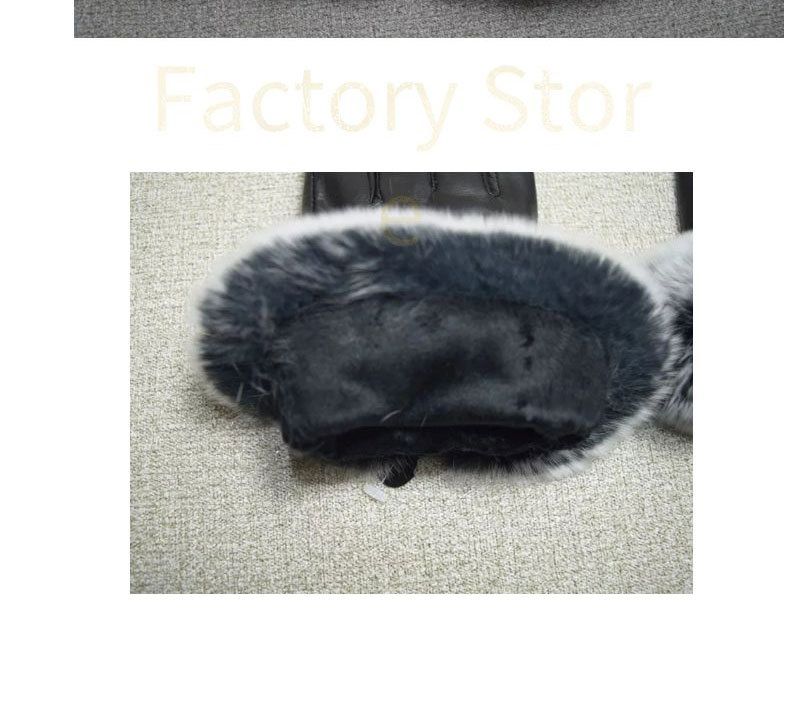 Women's Winter Leather Gloves With Fleece, Touchscreen, Rex Rabbit Fur Trim, Cycling, Cold-Proof, Warm, Sheepskin,_voghion.com