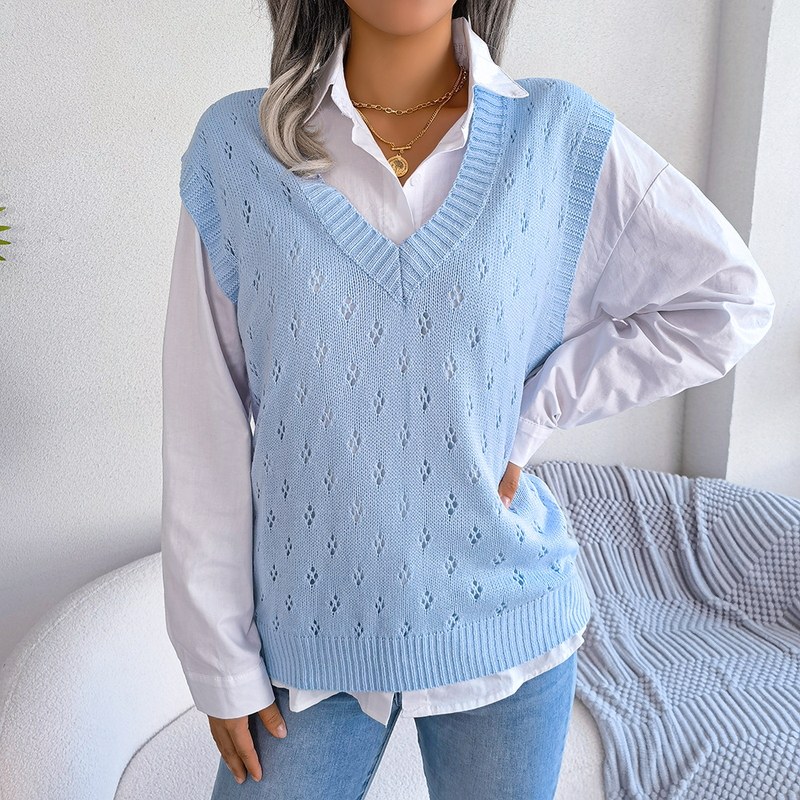 Maglione lavorato a maglia con scollo a V casual autunno e inverno 2023 Abbigliamento da donna_voghion.com